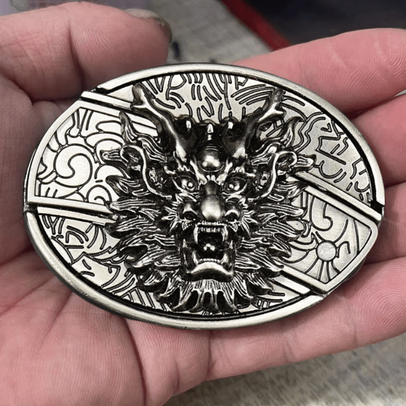 Herren-Ledergürtel mit Drachenkopf und Klappmesser