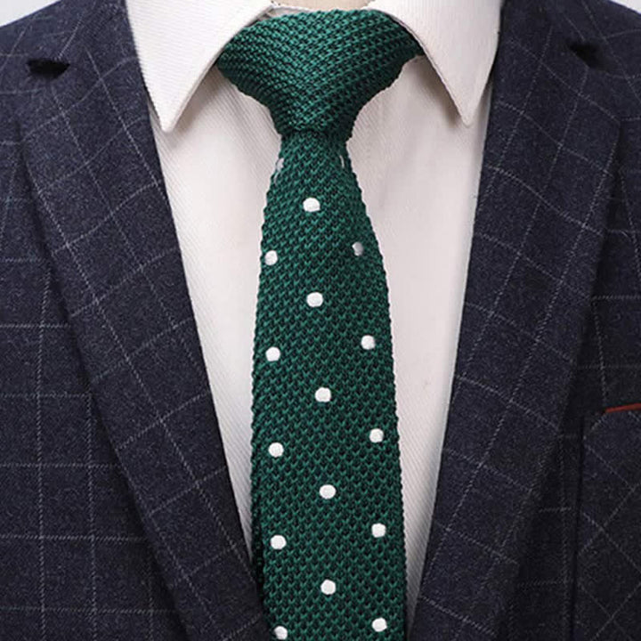Weiße Herren-Krawatte mit Polka-Dots, gestrickt