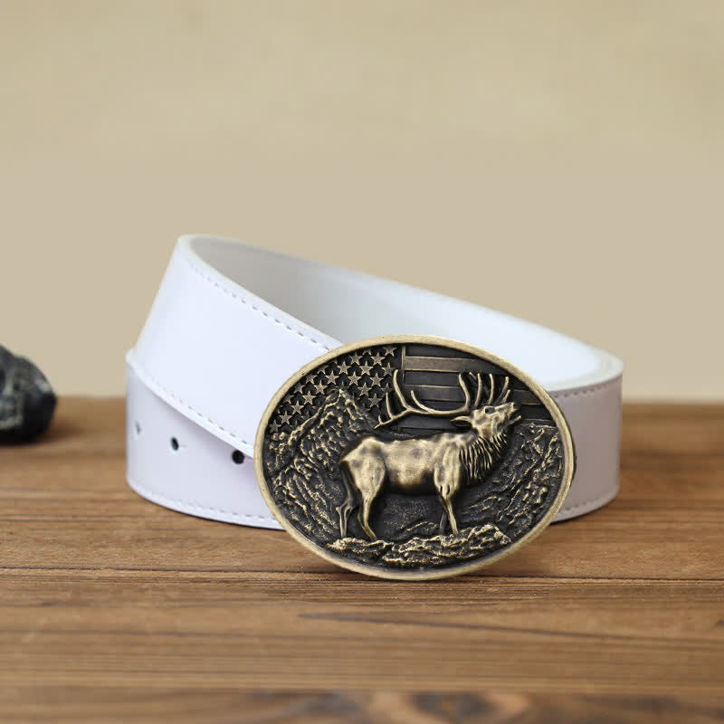 Herren DIY Elch Hirsch Amerika-Flagge Schnalle Ledergürtel