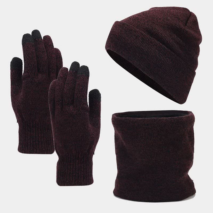 3-teiliges Unisex-Set mit wärmerer Beanie-Mütze, Schal und Handschuhen