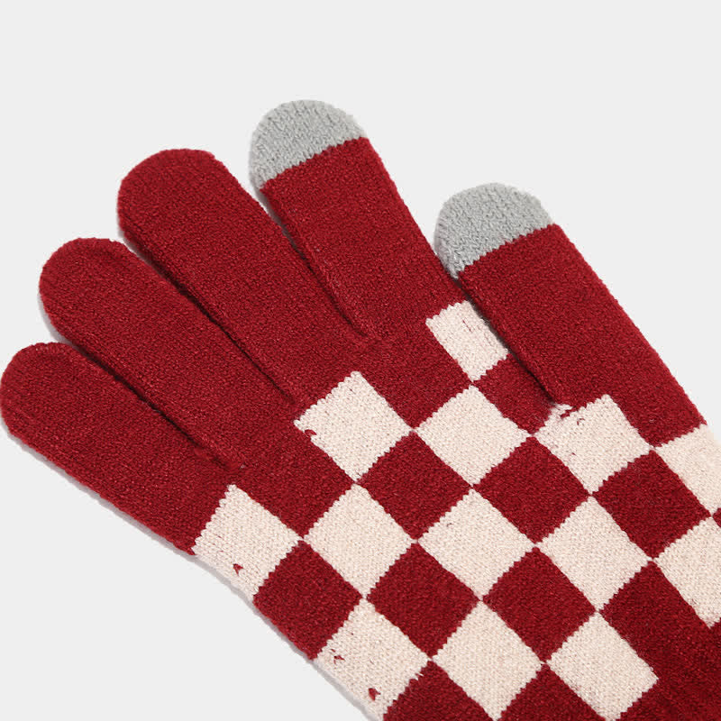 3-teiliges Unisex-Schachbrettmuster Mützen-Schal-Handschuh-Set