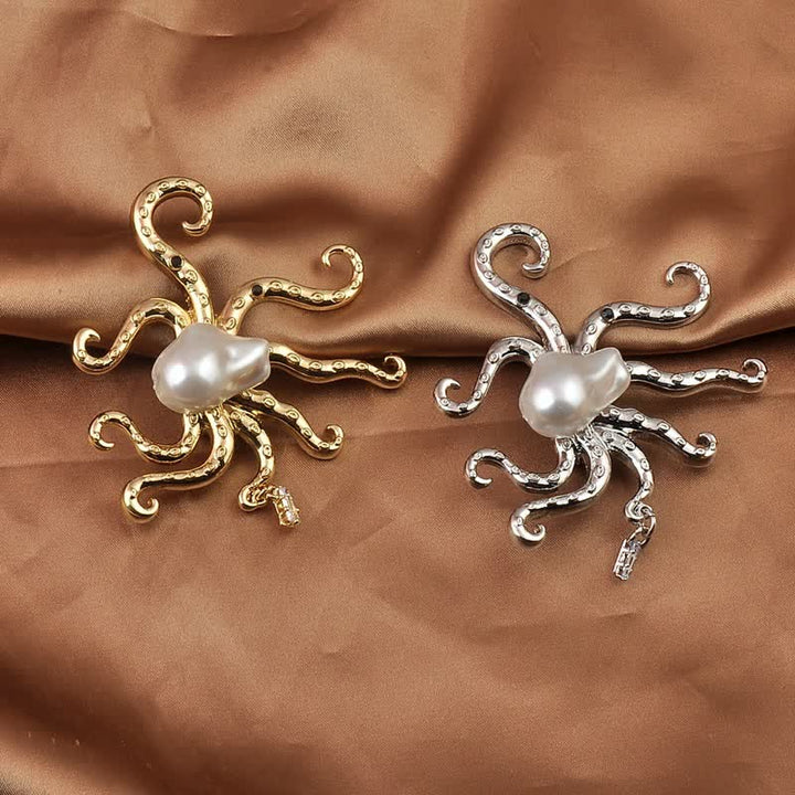 Unisex Tropic Octopus Große Perlenbrosche