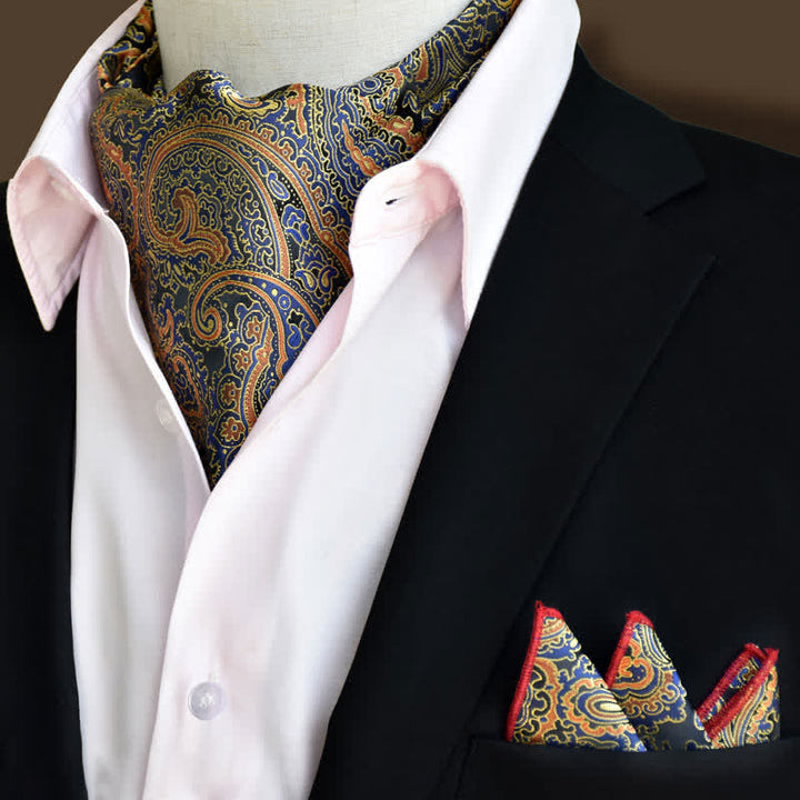 2 Stück Luxus Goldenrod Floral Paisley Einstecktuch und Krawattenset