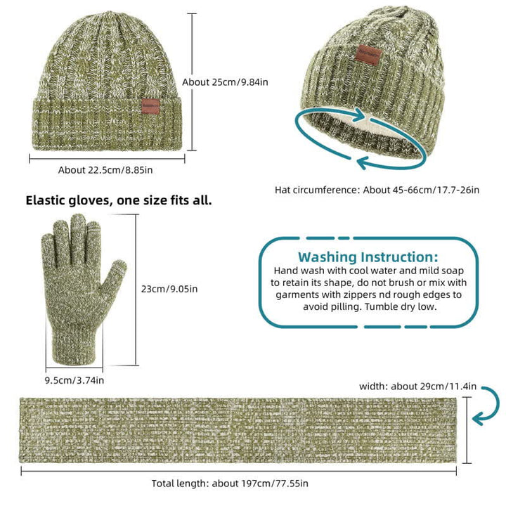 3-teiliges Unisex-Set aus stilvoller Mütze, langem Schal und Touchscreen-Handschuhen