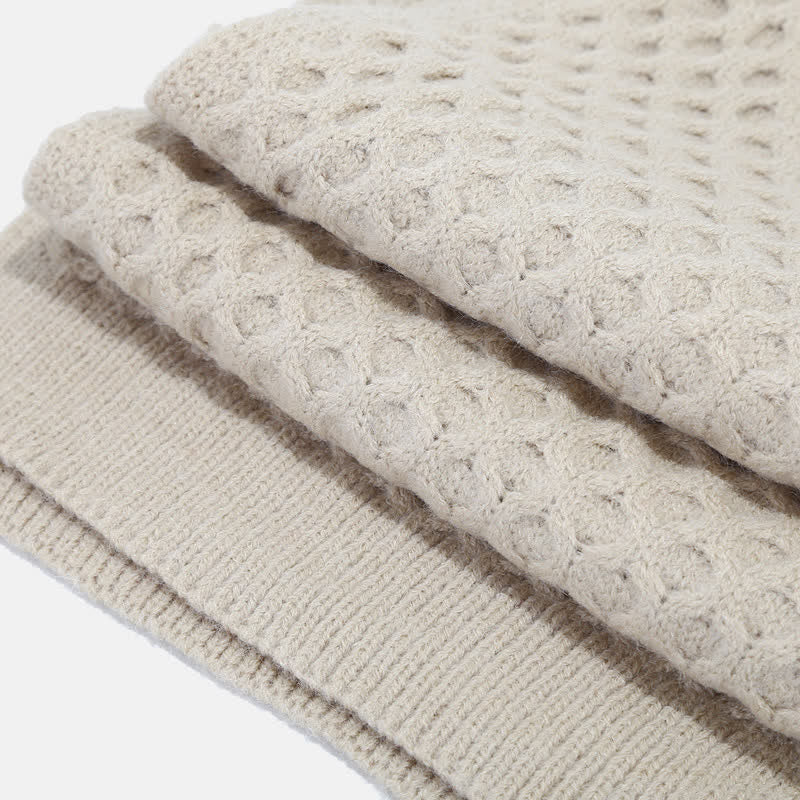 3-tlg. Strickset: Mütze, Schal und Handschuhe mit Kreuzmuster für Damen
