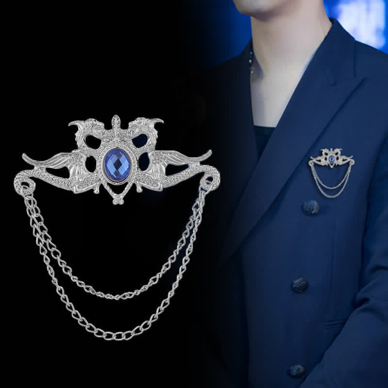 Vintage Drachen Kristall Quastenbrosche für Männer