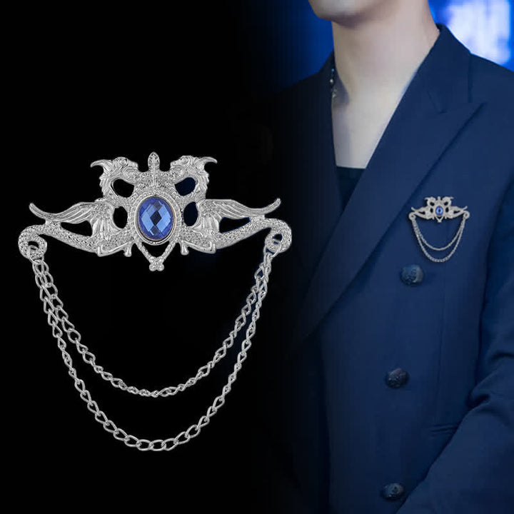 Vintage Drachen Kristall Quastenbrosche für Männer