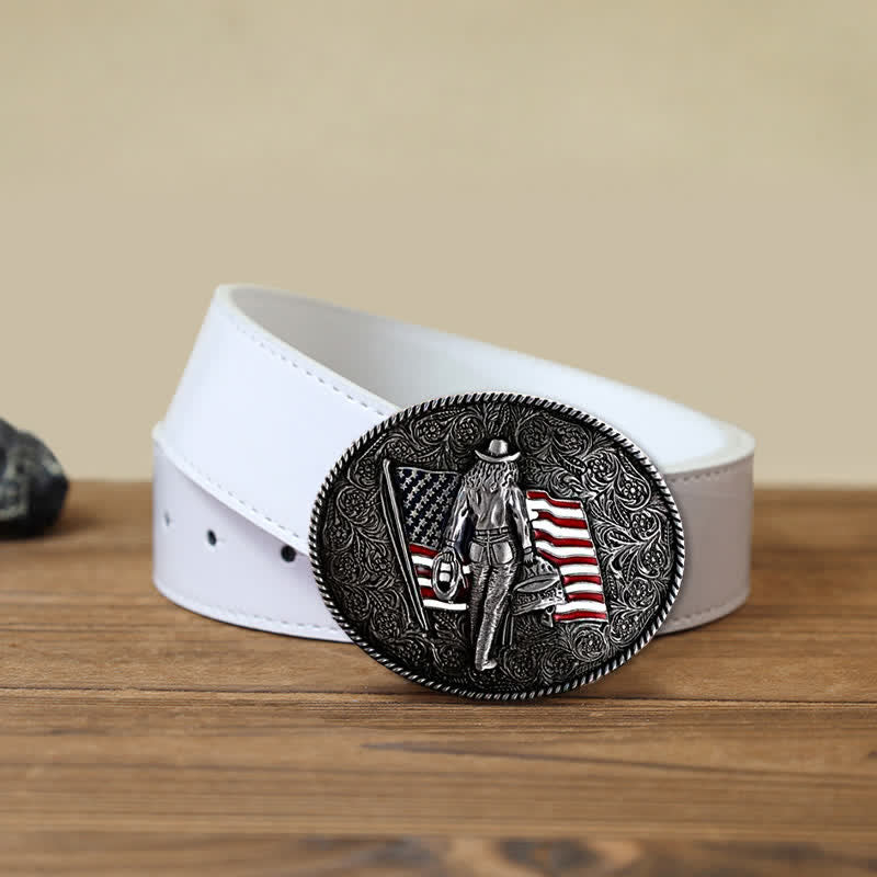 DIY Cowboy Ledergürtel mit amerikanischer Flaggen Schnalle für Männer