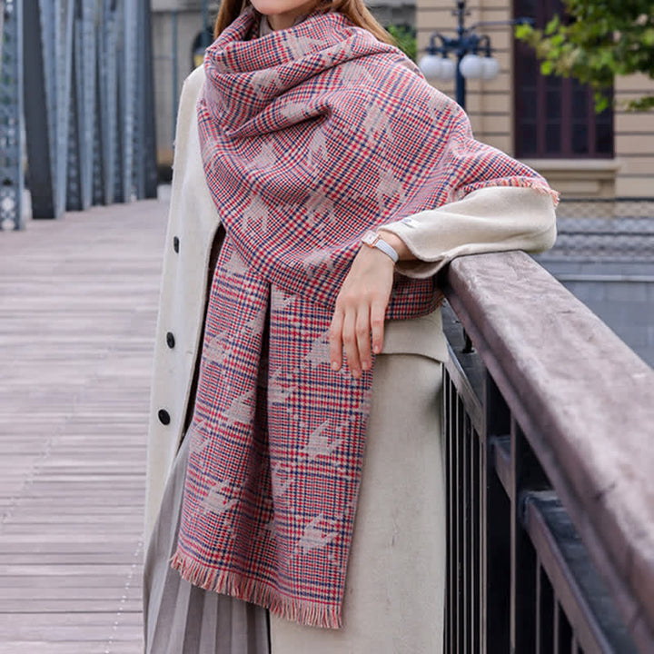 Großer Frauen-Schal im Hahnentritt-Muster, Warm