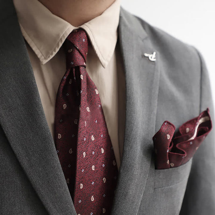 2er-Set Vintage Krawatten und Einstecktücher für Herren mit Mini-Motiv