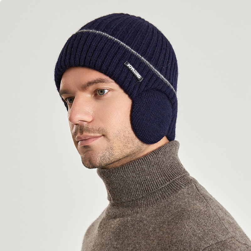 Unisex Hut mit einfarbigen Ohrenklappen, elastisch und verdickt, gestrickt