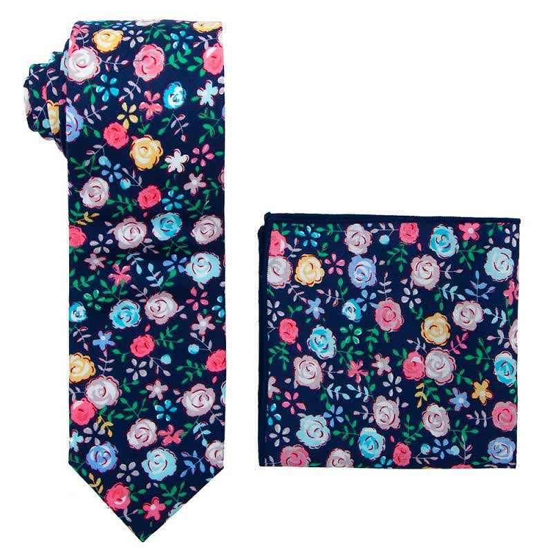 2-teiliges Herren Krawatten-Set mit Gänseblümchen und Rosen