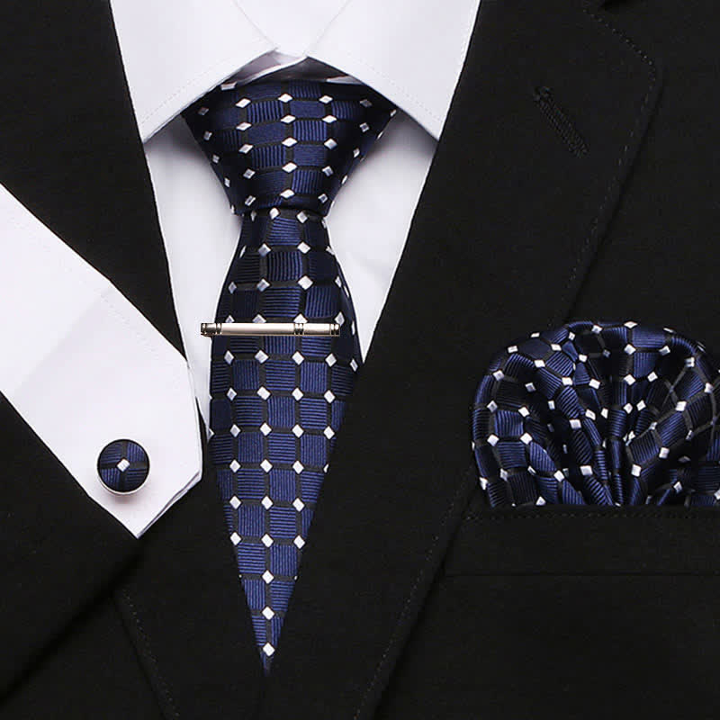 4er-Pack Navy Herren Schick Dots Plaid Krawatten-Set