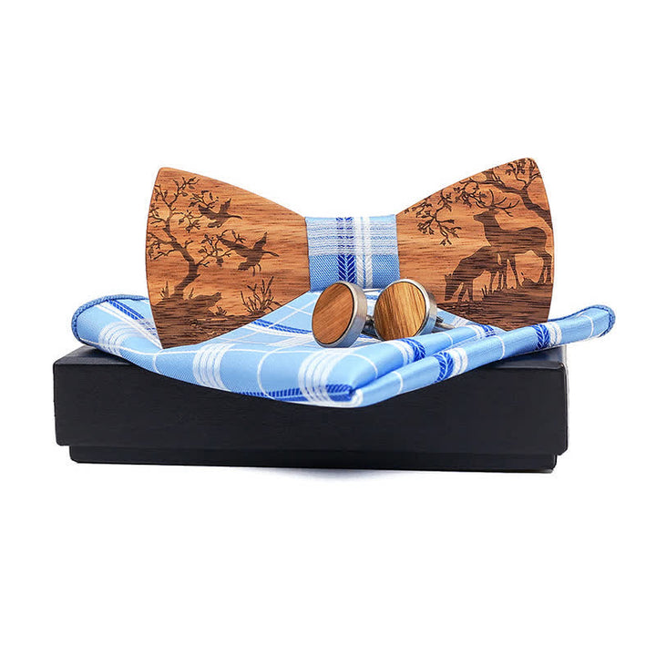 3er-Set Herren Elegante Weihnachtselch Holzfliege Set