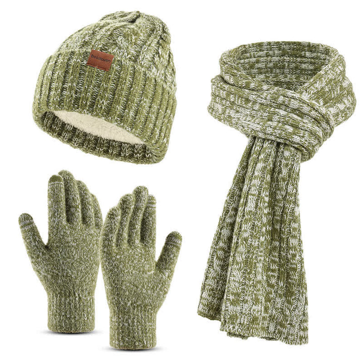 3-teiliges Unisex-Set aus stilvoller Mütze, langem Schal und Touchscreen-Handschuhen