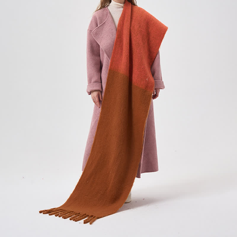Einfacher zweifarbiger Winterschal mit Fransen für Damen