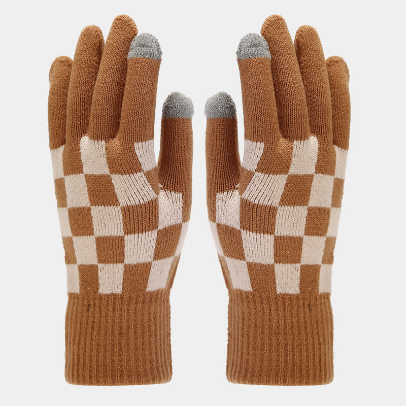3-teiliges Unisex-Schachbrettmuster Mützen-Schal-Handschuh-Set