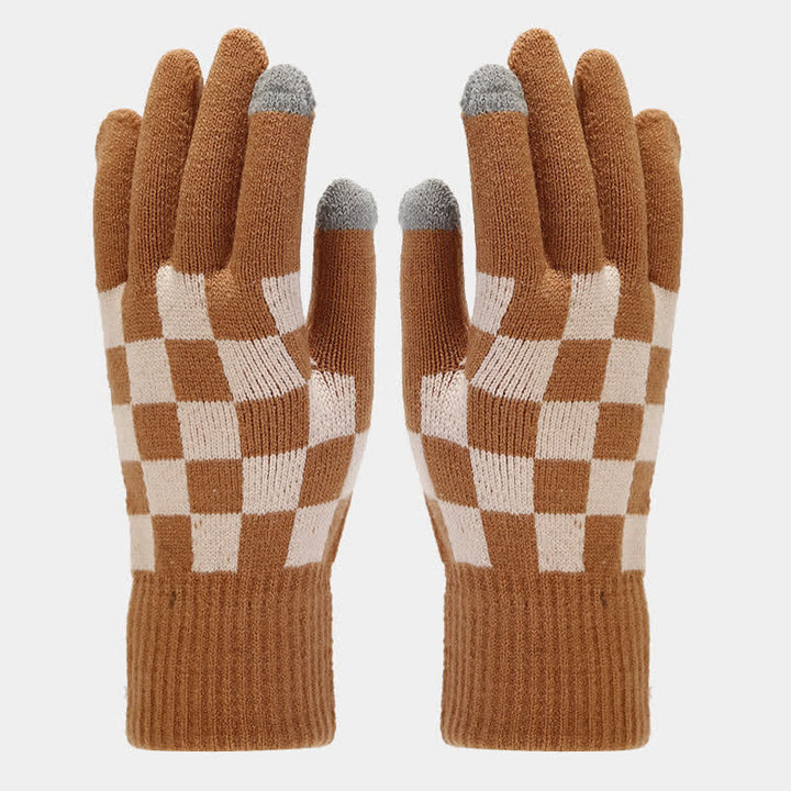 3-teiliges Unisex-Schachbrettmuster Mützen-Schal-Handschuh-Set