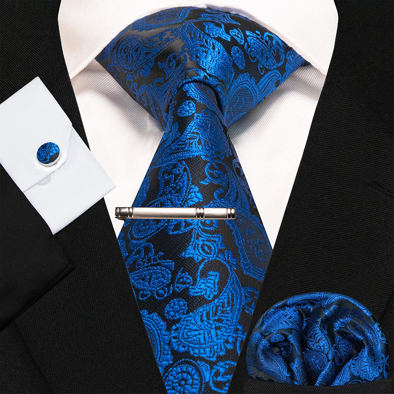 4er-Set Blaue & Schwarze Luxuriöse Paisley-Krawatten für Männer