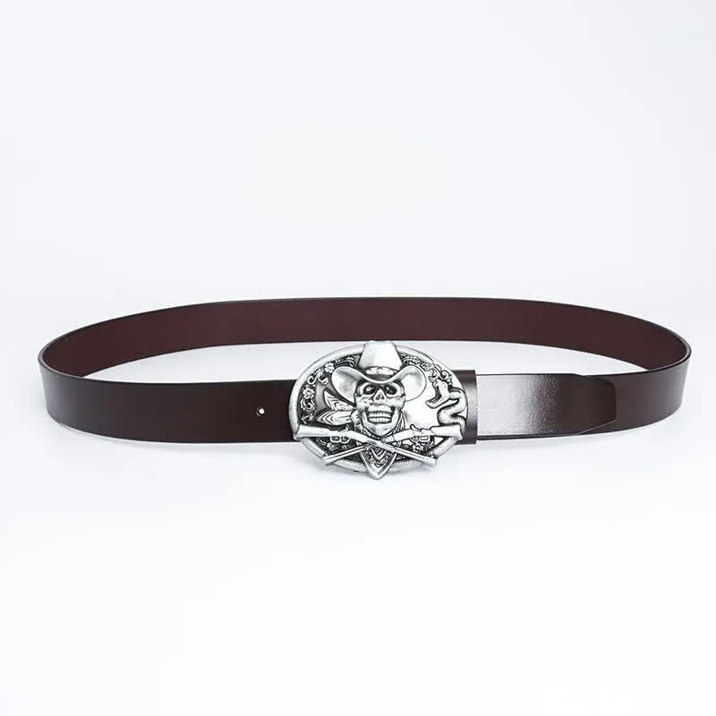 Ledergürtel für Herren mit Piraten-Totenkopf und Kreuzpistolen