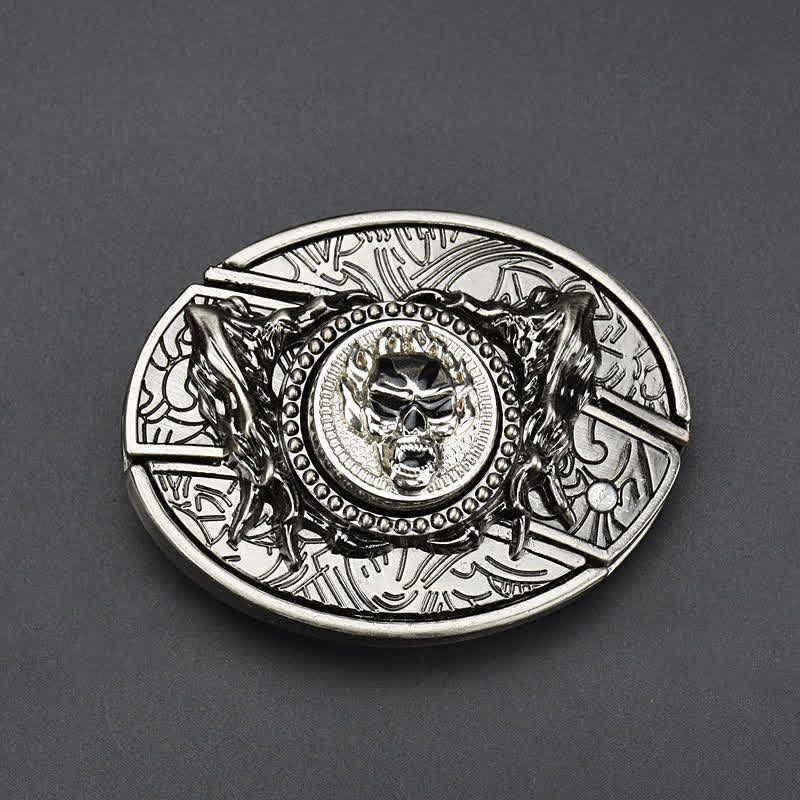 Rotierender Totenkopf-Ledergürtel für Herren mit Klappmesser