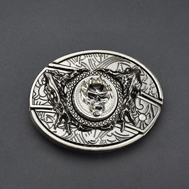 Rotierender Totenkopf-Ledergürtel für Herren mit Klappmesser