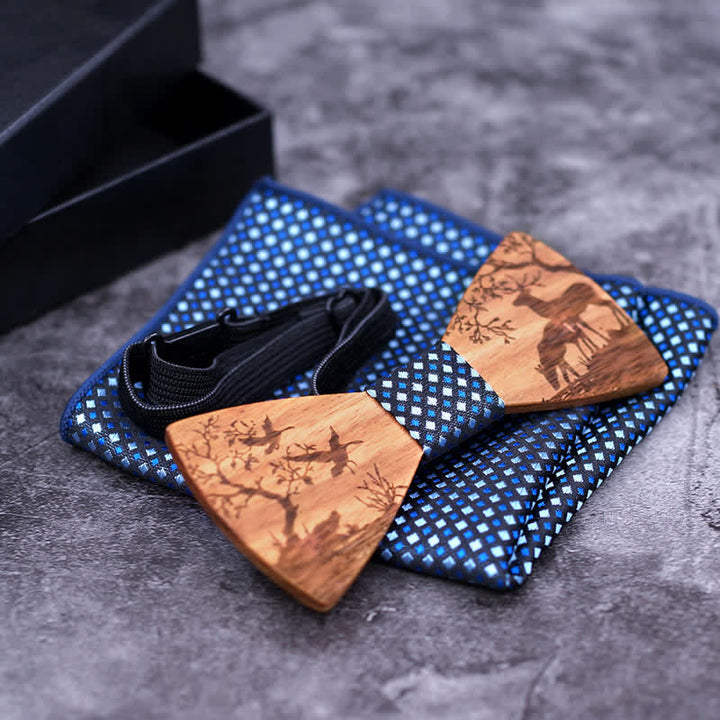 3er-Set Herren Elegante Weihnachtselch Holzfliege Set