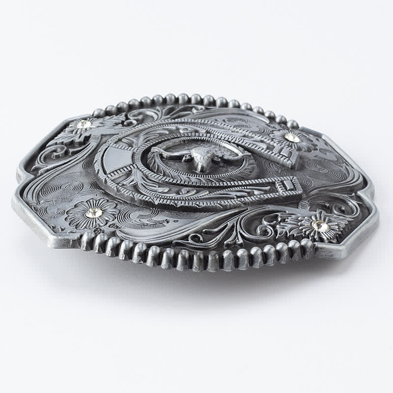 DIY Männer Strass Geblümter Stier Schnallenledergürtel