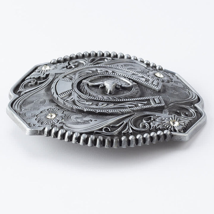 DIY Männer Strass Geblümter Stier Schnallenledergürtel