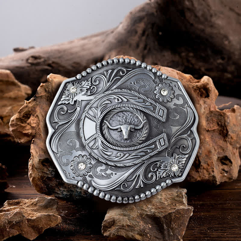 DIY Männer Strass Geblümter Stier Schnallenledergürtel