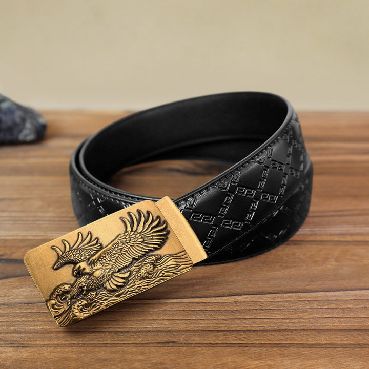 Herren DIY Gürtel mit automatisch spreizbaren Adlerschwingen-Schnalle aus Leder