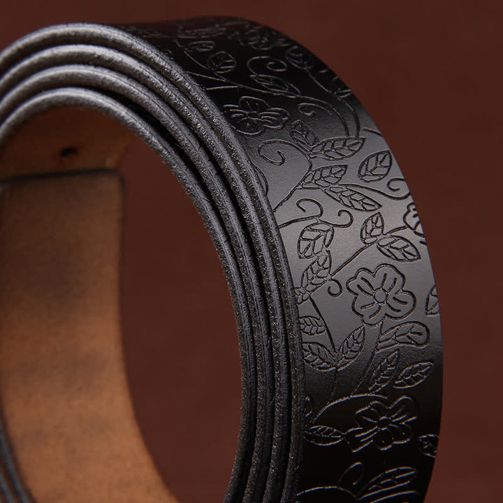 Damen Blumenprägung Fünfzackige Sternschnalle Ledergürtel