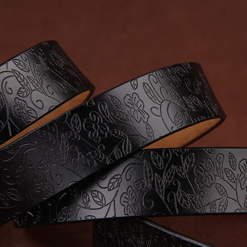 Damen Blumenprägung Fünfzackige Sternschnalle Ledergürtel