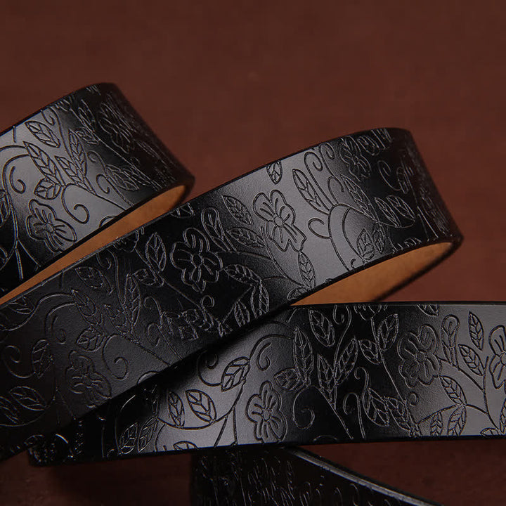 Damen Blumenprägung Fünfzackige Sternschnalle Ledergürtel