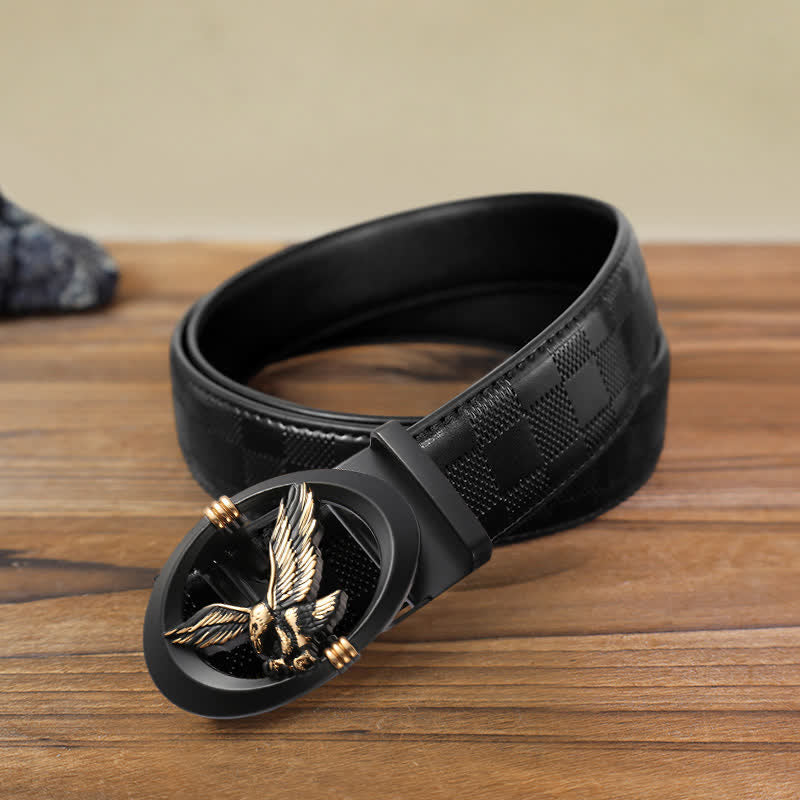 Männer DIY Adler Schwarzer Hohl Automatik-Schnallen Leder Gürtel