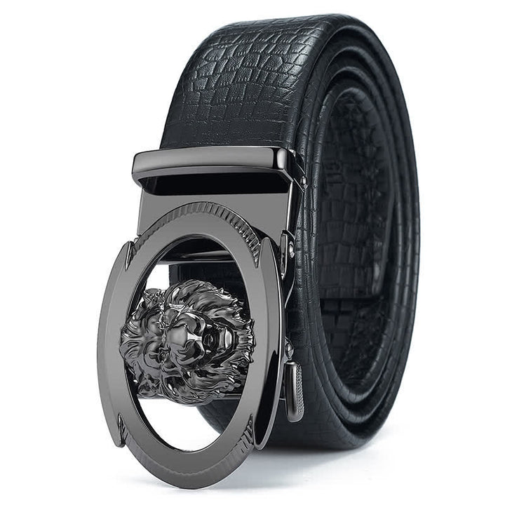 Herrengürtel aus Leder mit automatischer Schnalle und Löwenkopf