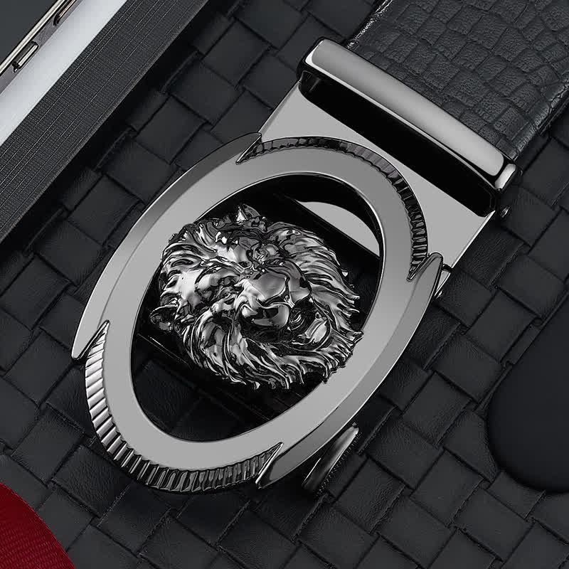 Herrengürtel aus Leder mit automatischer Schnalle und Löwenkopf