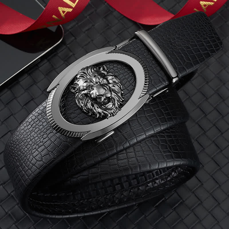 Herrengürtel aus Leder mit automatischer Schnalle und Löwenkopf
