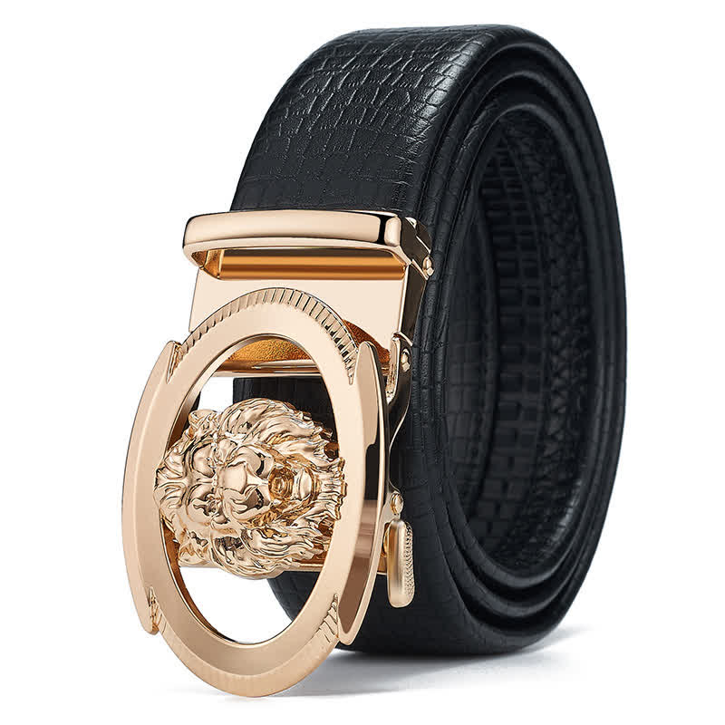 Herrengürtel aus Leder mit automatischer Schnalle und Löwenkopf