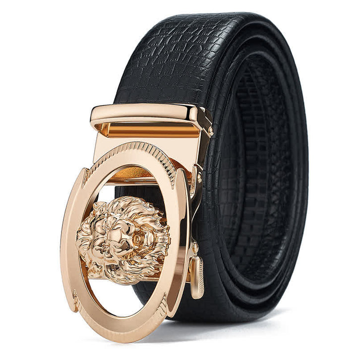Herrengürtel aus Leder mit automatischer Schnalle und Löwenkopf