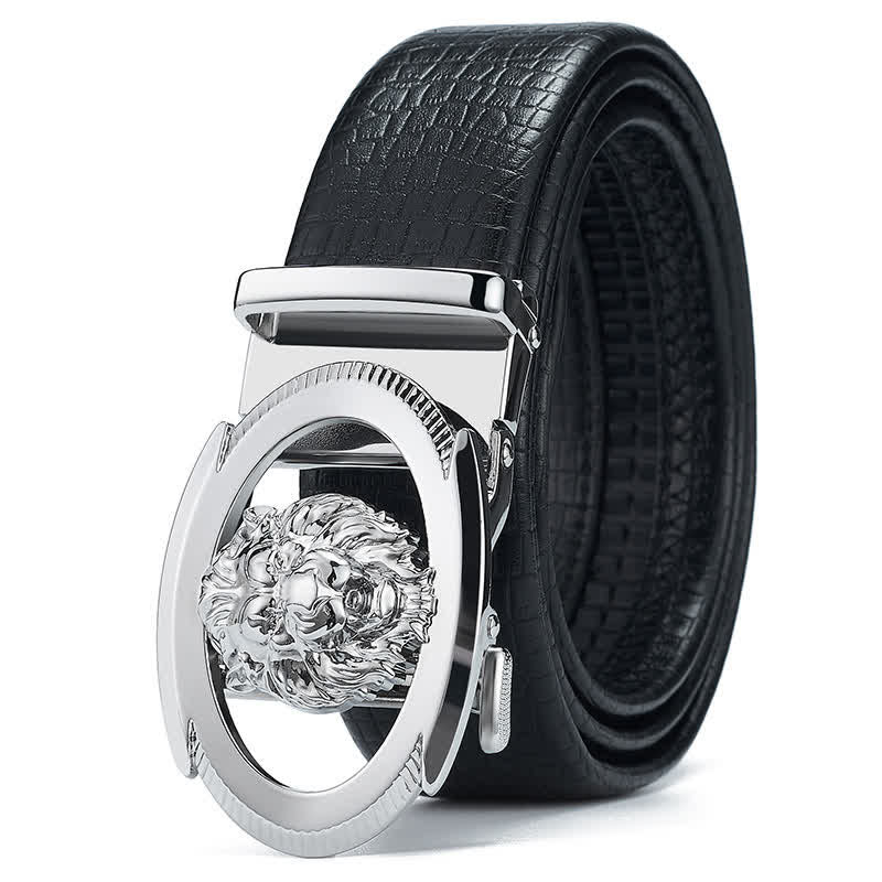 Herrengürtel aus Leder mit automatischer Schnalle und Löwenkopf