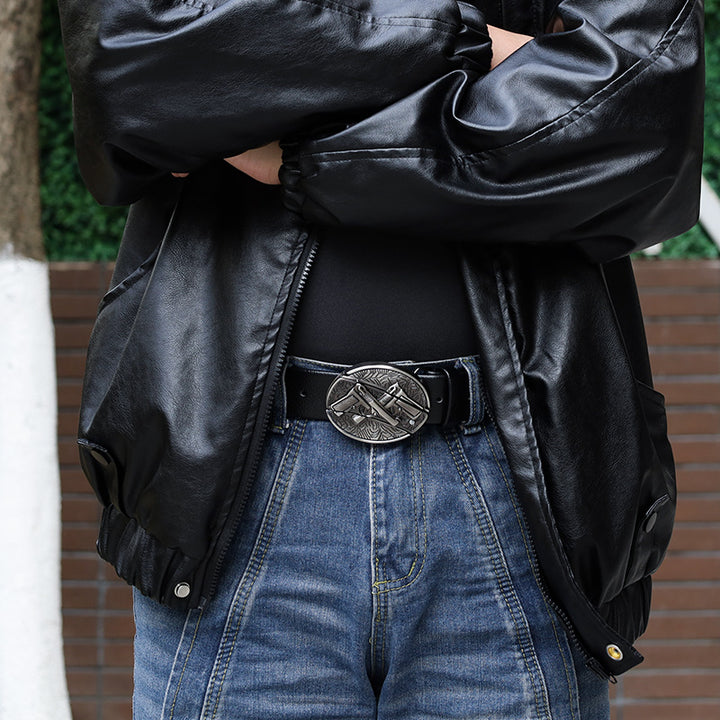 Doppelter Waffenledergürtel für Herren mit Klappmesser