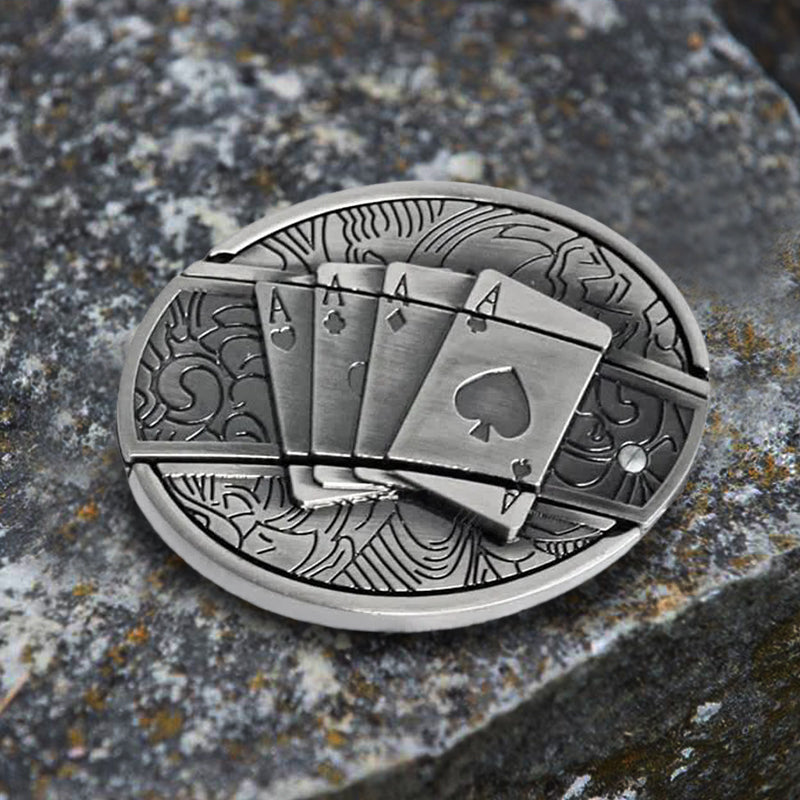 Herren Poker 4 Ace Ledergürtel mit Klappmesser