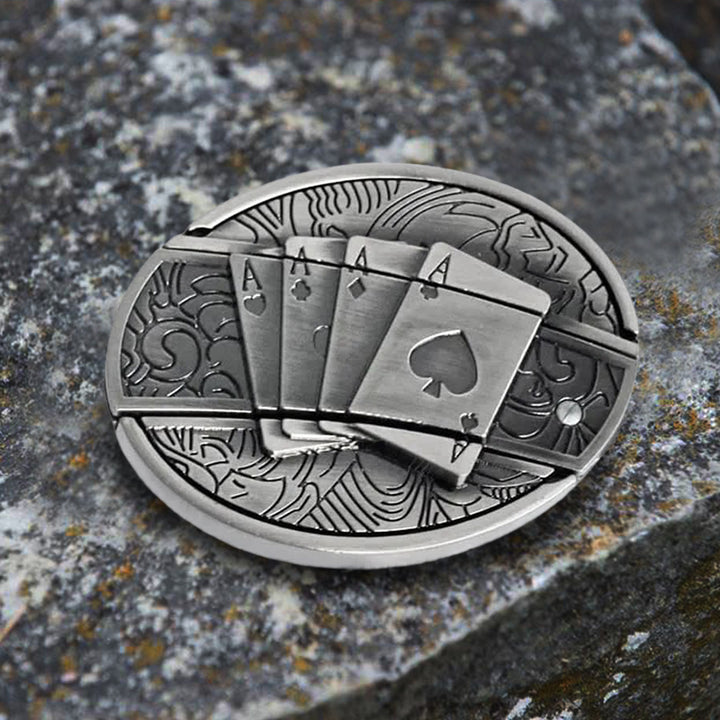 Herren Poker 4 Ace Ledergürtel mit Klappmesser