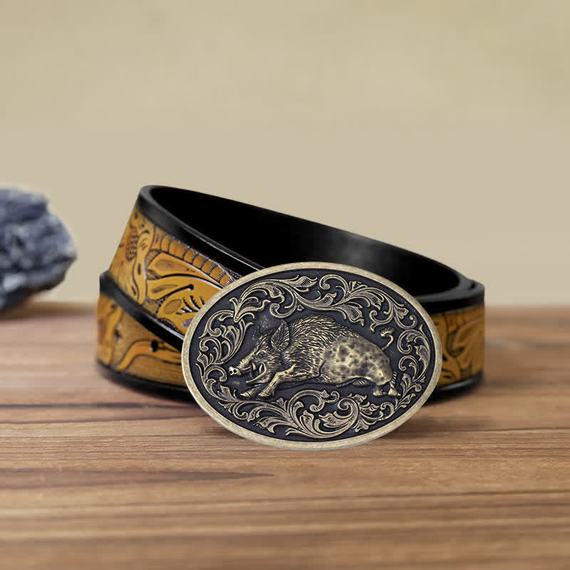 Herren-DIY-Neuheit Wildschwein-Schnalle Ledergürtel