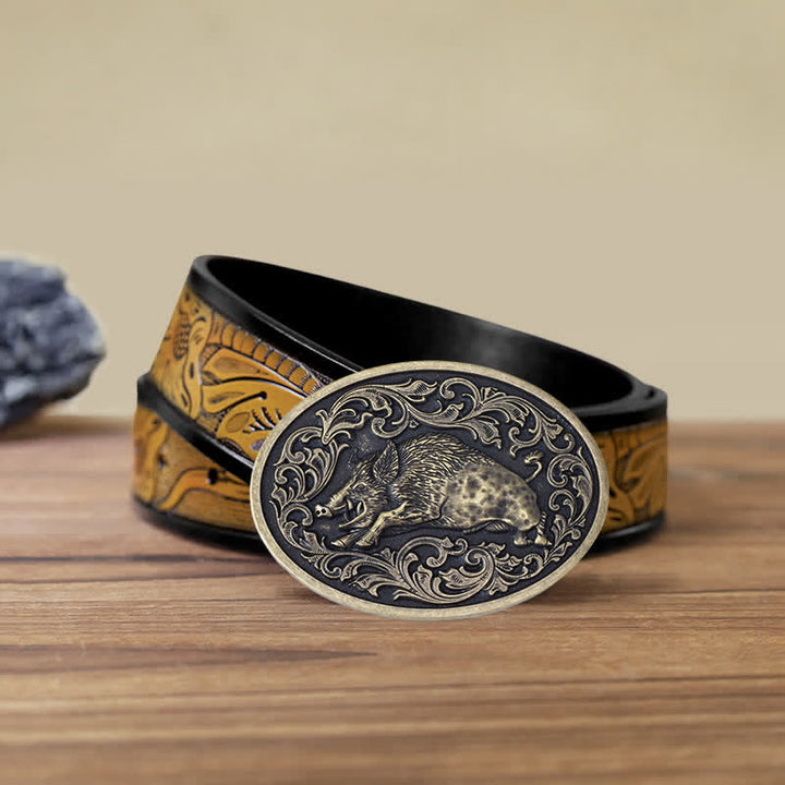 Herren-DIY-Neuheit Wildschwein-Schnalle Ledergürtel