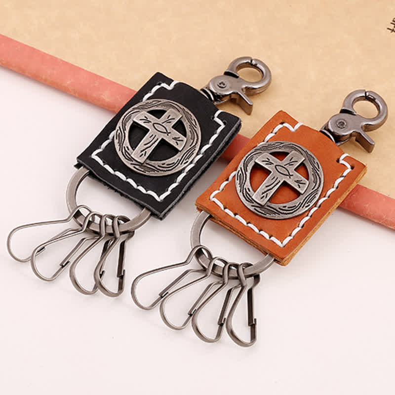 Treues Kreuz Ornament Handgefertigter Leder Schlüsselanhänger