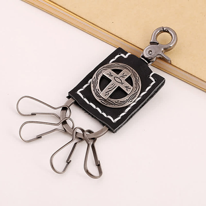 Treues Kreuz Ornament Handgefertigter Leder Schlüsselanhänger