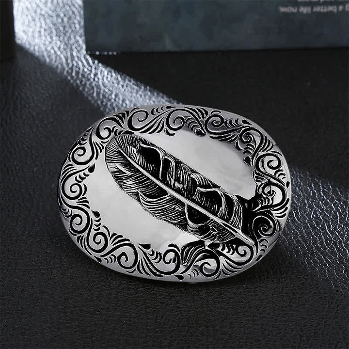 Herren DIY charmant geschnitzter Leder-Gürtel mit Feder-Schnalle