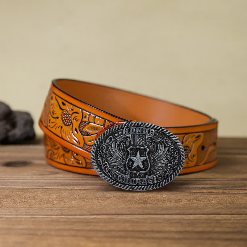 Herren DIY Ehre Mut Adlerflügel Schnalle Ledergürtel
